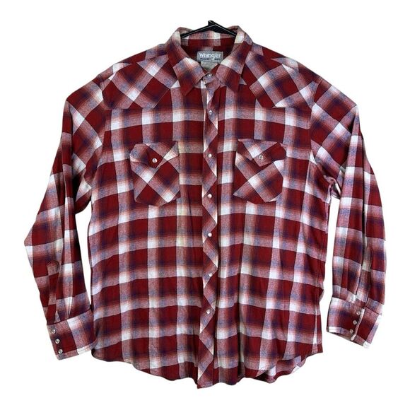 Wrangler Pearl Snap Shirt Men's XL Plaid Long Sleeve Western Cowboy Flannel - Picture 1 of 14